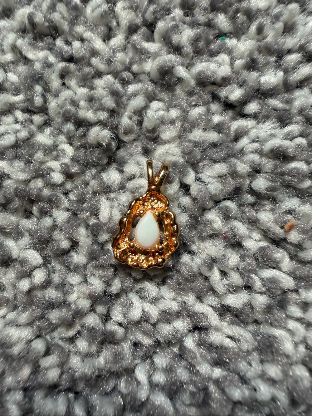 Gold Teardrop Opal Pendant Necklace Charm - White and Gold vintage mid-century